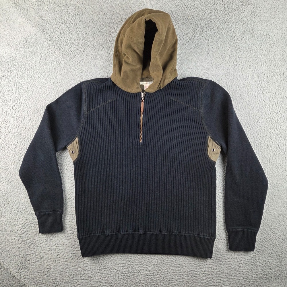 Carbon 2 Cobalt Sweater Men L Black Heavyweight 1/4 Zip Faux‎ Suede Hoodie